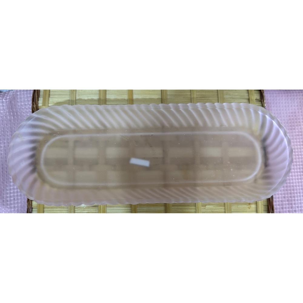 VINTAGE 4 PIECE PINK FROSTED GLASS BUTTERFLY PERFUME VANITY SET i3 - Picture 8 of 9